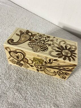 5/$35 Hand Burned Floral Paisley Design Wooden Keepsake Box